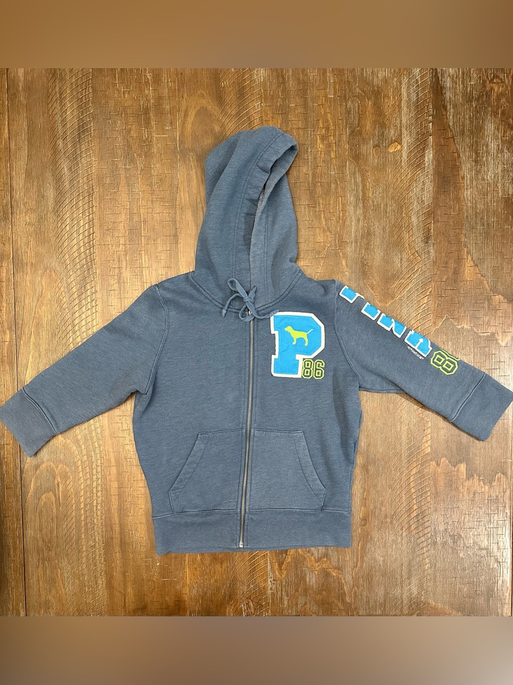 Victoria's Secret PINK zip up hoodie with blue 'P' logo with yellow dog silhouet